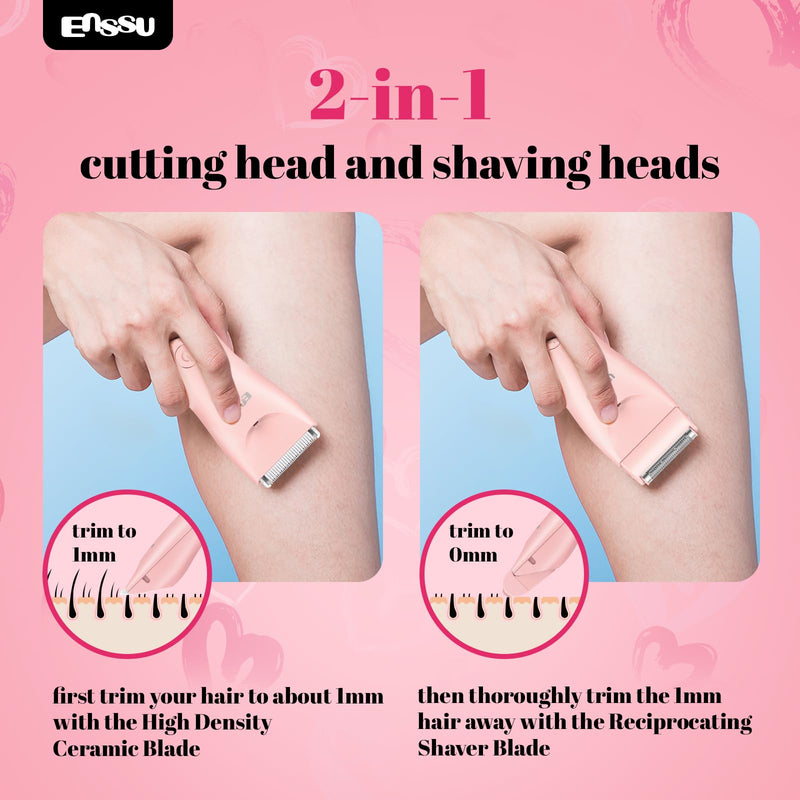 [Australia] - Bikini Trimmer for Women - 2 in 1 Pubic Hair Trimmer IPX7 Waterproof, Razors for Women with LED Light & USB Charge, Painless Electric Shaver with Ceramic Blade for Bikini Legs Arm Underarm 
