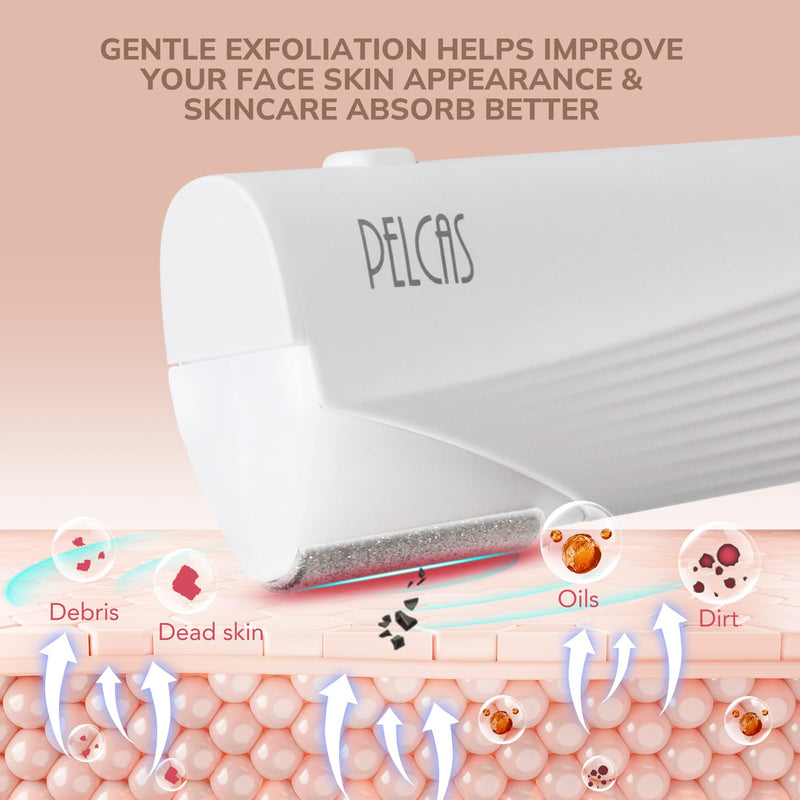 [Australia] - PELCAS Electric Dermaplaning Tool for Face with LED Light, Mini Facial Dermaplaning Razor Kit, Painless 3 Speeds Facial Peach Fuzz & Hair Removal at Home for Women with 6 Blades Off White 