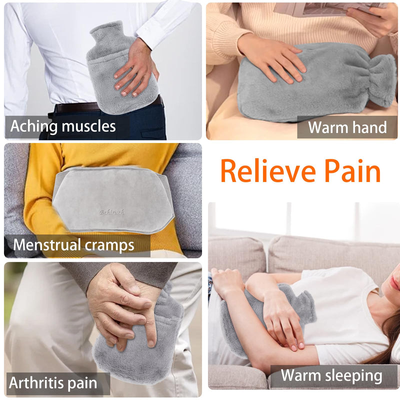 [Australia] - Behiruch Hot Water Bottle Belt, 1.2 L Hot Water Bottle with Cover and Soft Waist Cover, 3 in 1 Hot Water Bottle Belt Made of Rubber for Neck Shoulder Back Legs Waist Warming (Grey) 
