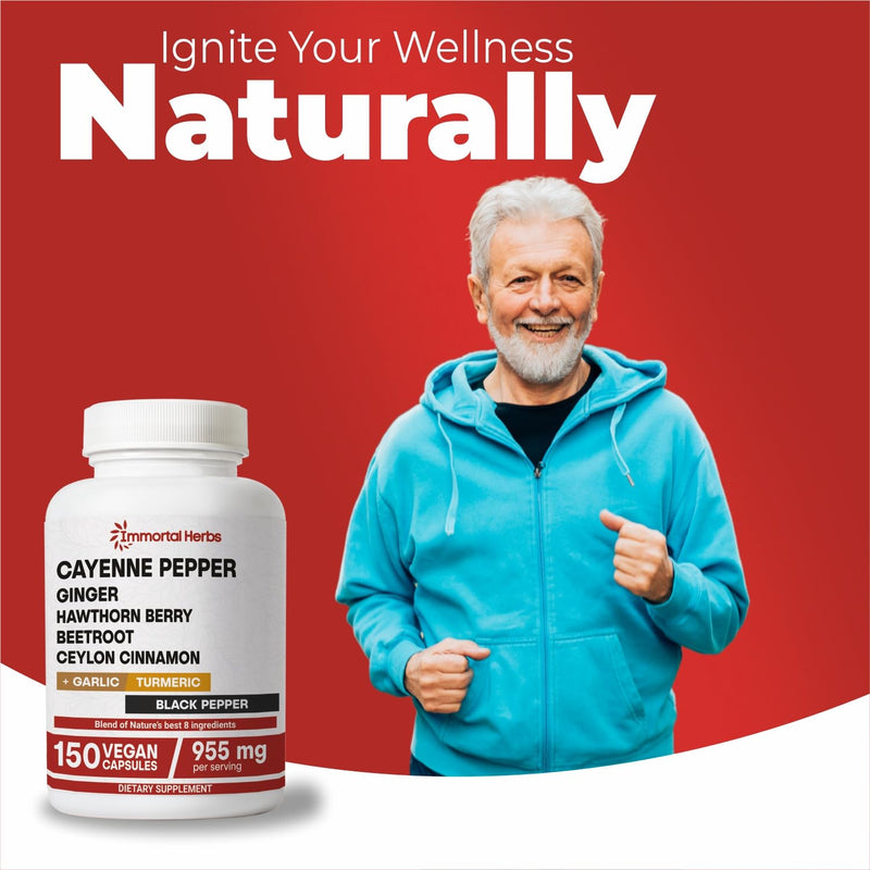 [Australia] - Cayenne Pepper Capsules w/Garlic, Ginger, Hawthorn, Turmeric, Cinnamon, Beet Root and Black Pepper Extract, 150 Cayenne Capsules, Non-GMO & Gluten Free Capsaicin Supplement 