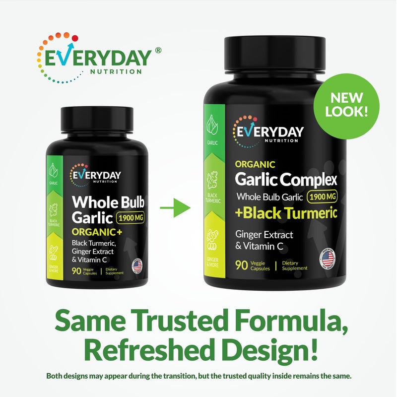 [Australia] - 4-in-1 Organic Odorless Garlic with Black Turmeric Supplements, 1900 mg Organic Whole Bulb Garlic, Turmeric, Ginger Extract & Vitamin C (90 ct) 
