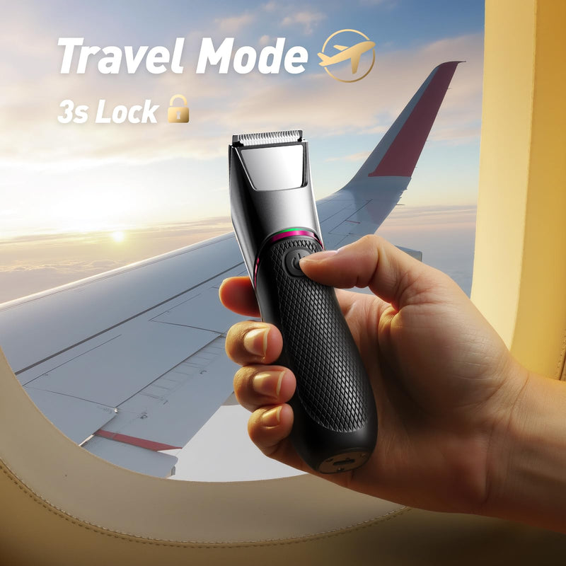 Body Hair Trimmer for Men: Pubic Hair Trimmer with Mirror & LED Light - Electric Ball Shavers with Ceramic Blades & Travel Lock - Body Groomer IPX7 Waterproof Wet or Dry Use for Groin/Legs/Chest Black