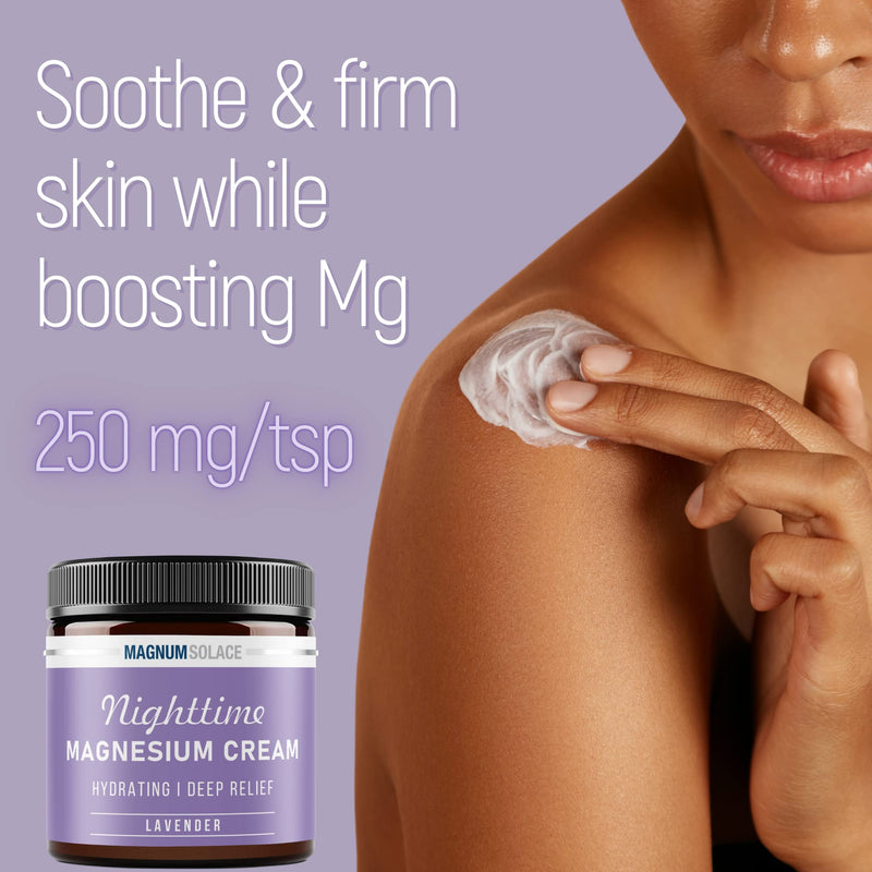 Magnum Solace Magnesium Lotion – Nighttime Magnesium Cream – Apply to Legs, Arms or Chest - Topical Magnesium Chloride – USA Made and Safe for Kids (Lavender)