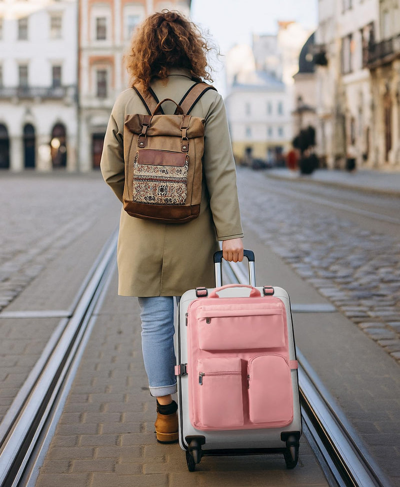 Over Luggage Organizer for Carry On Bag/Suitcase | 16” Laptop Sleeve with Handle, Portable Travel Accessories Bags for Luggage with Adjustable Harness Straps (Pink) pink