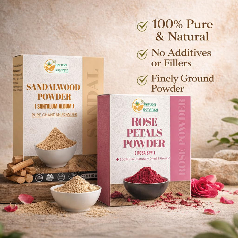 Herbs Botanica Sandalwood & Rose Petal Powder Combo Natural Powder Pack for Face Masks, DIY Beauty & Skincare 2 Packs Each 3.5 oz Finely Ground for Smooth Application