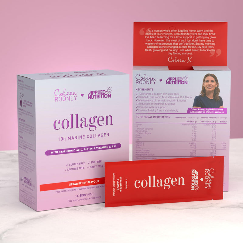 Applied Nutrition - Coleen Rooney - Marine Collagen - Anti-Aging Formula - Best Skin Rejuvenation - Best Joint Support - Radiant Complexion - (14 Sachets - 12.5g Each) (Strawberry) Strawberry