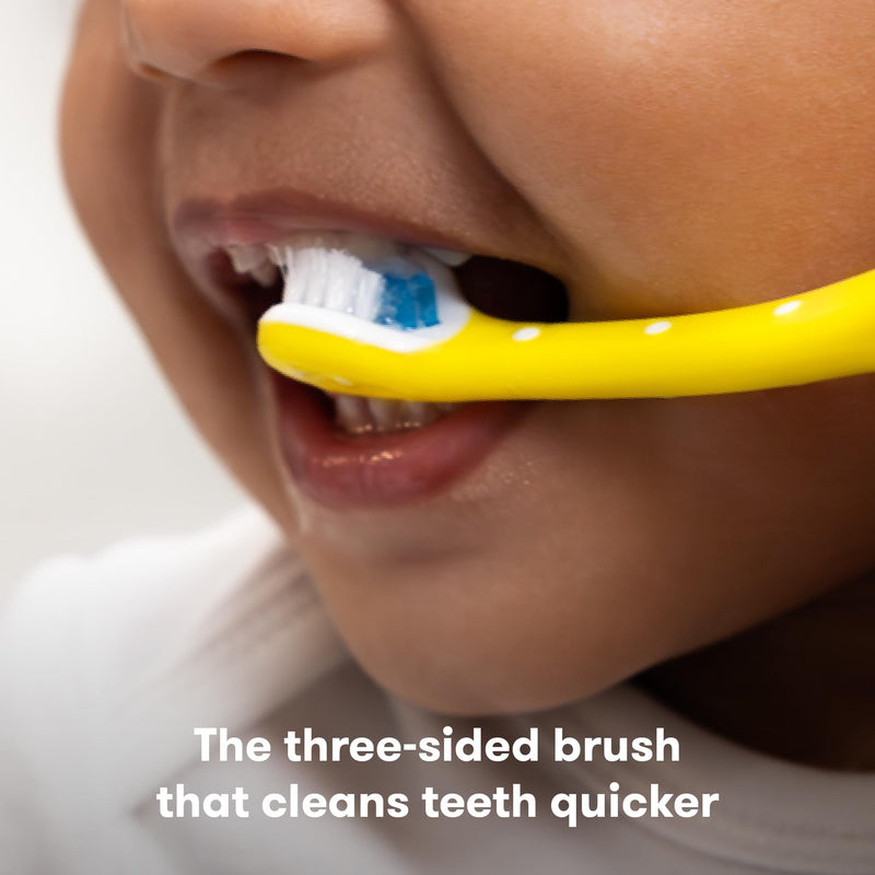 [Australia] - Frida Baby Triple-Angle Toothhugger Training Toddler Toothbrush | Toddler Toothbrush 2 Years and Up, Cleans All Sides at Once | 2 Pack (Yellow + Blue) 1 Count (Pack of 2) Yellow + Blue 