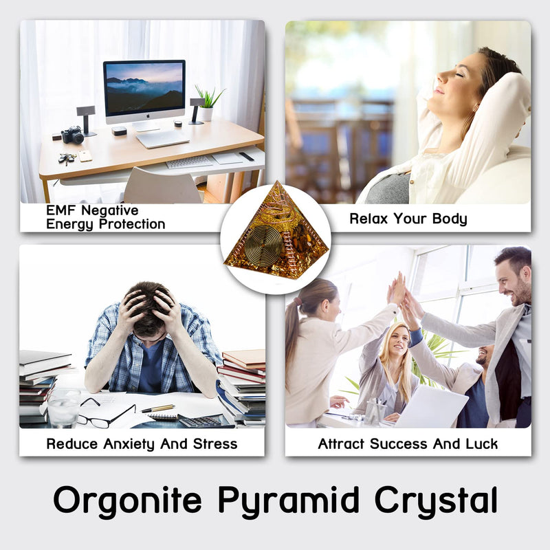 [Australia] - Orgone Pyramid, Small Healing Crystals Pyramid with Tiger's Eye Stones, Orgonite Energy Generator for Resist Stress, Bring Good Luck and Wealth Tiger Eye 