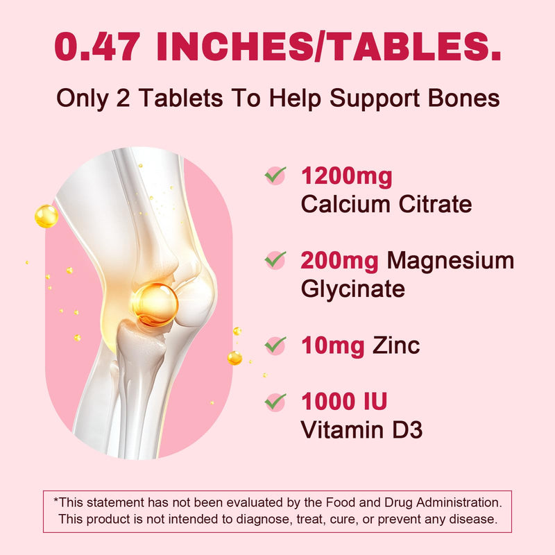 Calcium Citrate 1200 mg with Vitamin D3 Supplement for Women & Men, Calcium Magnesium Zinc D3 for Bone Muscle & Teeth Health - 120 Count - 60 Day Vegan Supply 120 Count (Pack of 1)