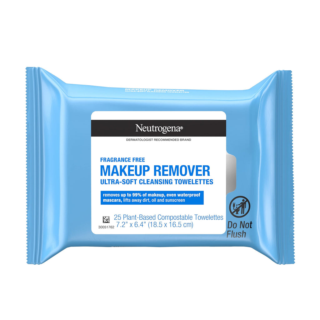 Neutrogena Fragrance-Free Makeup Remover Wipes, Daily Facial Cleanser Towelettes, Gently Removes Oil & Makeup, Alcohol-Free Makeup Wipes, 25 ct 25 Count (Pack of 1)