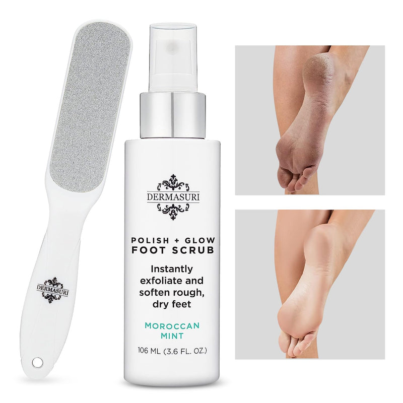 [Australia] - Dermasuri Callus Remover Foot Scrub - Exfoliating Feet Spray-on Formula and Reusable Deluxe Foot File - Dead Skin Remover, Callus Rasp, Scrubber, Peel & Soften Cracked Heels - Deluxe Pedicure Spa Kit 