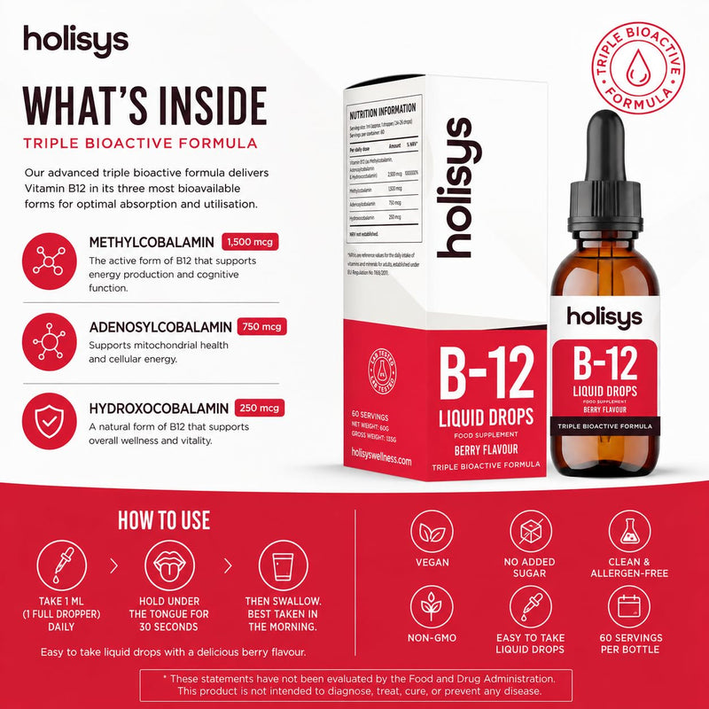 Vitamin B12 Drops – 60ml | High-Strength Methylcobalamin | Supports Energy, Mood & Nervous System | Alcohol-Free, Vegan, Berry Flavour