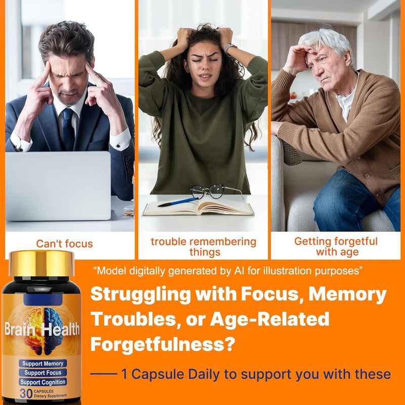 Brain Supplement for Memory and Focus, with NAD+ GPC Folate & Vitamin B12 | Brain Health Nutrition for Daily Cognitive & Brain Wellness, Mental Clarity Support, Improves Concentration 30 Capsules