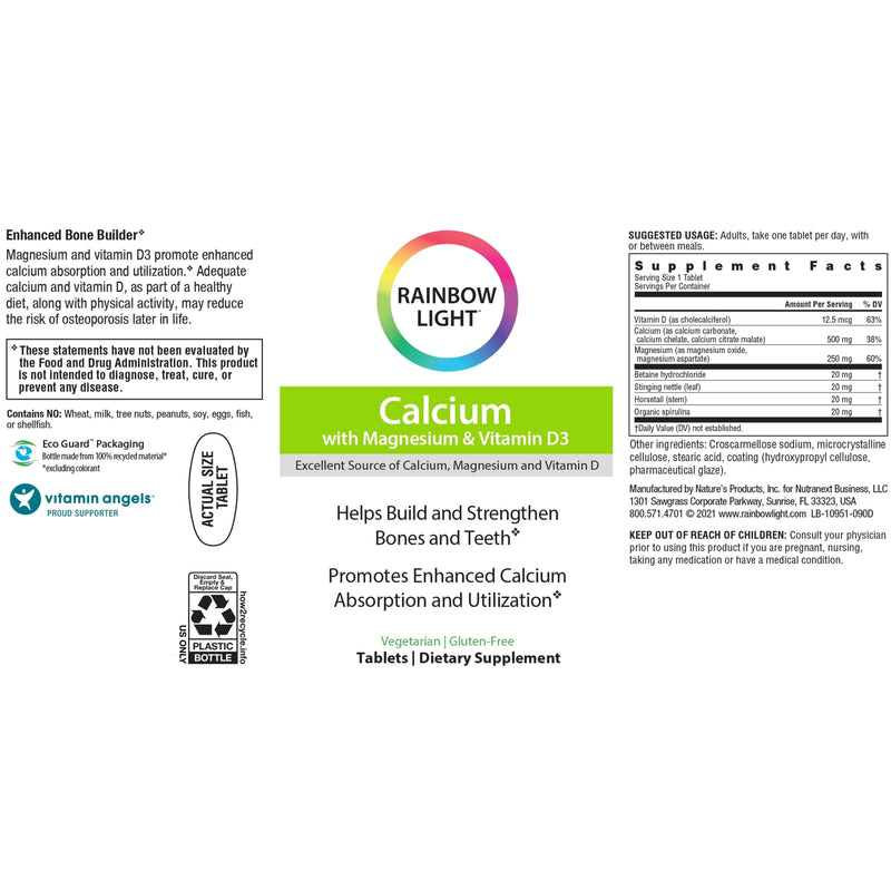 [Australia] - Rainbow Light Calcium With Magnesium and Vitamin D3 Tablets, Dietary Supplement Provides Bone Health and Teeth Support, With Calcium, Magnesium and Vitamin D, Vegetarian and Gluten Free, 180 Count 180 Count (Pack of 1) 