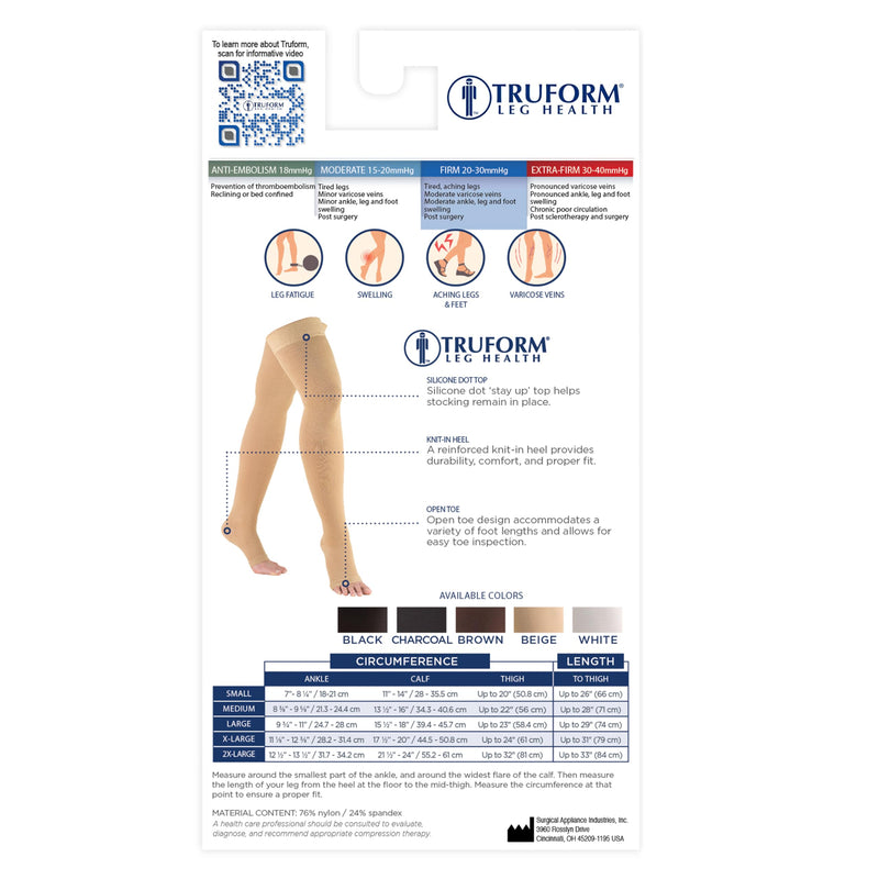 [Australia] - Truform 20-30 mmHg Compression Stockings for Men and Women, Thigh High Length, Dot-Top, Open Toe, Black, Medium Medium (1 Pair) 