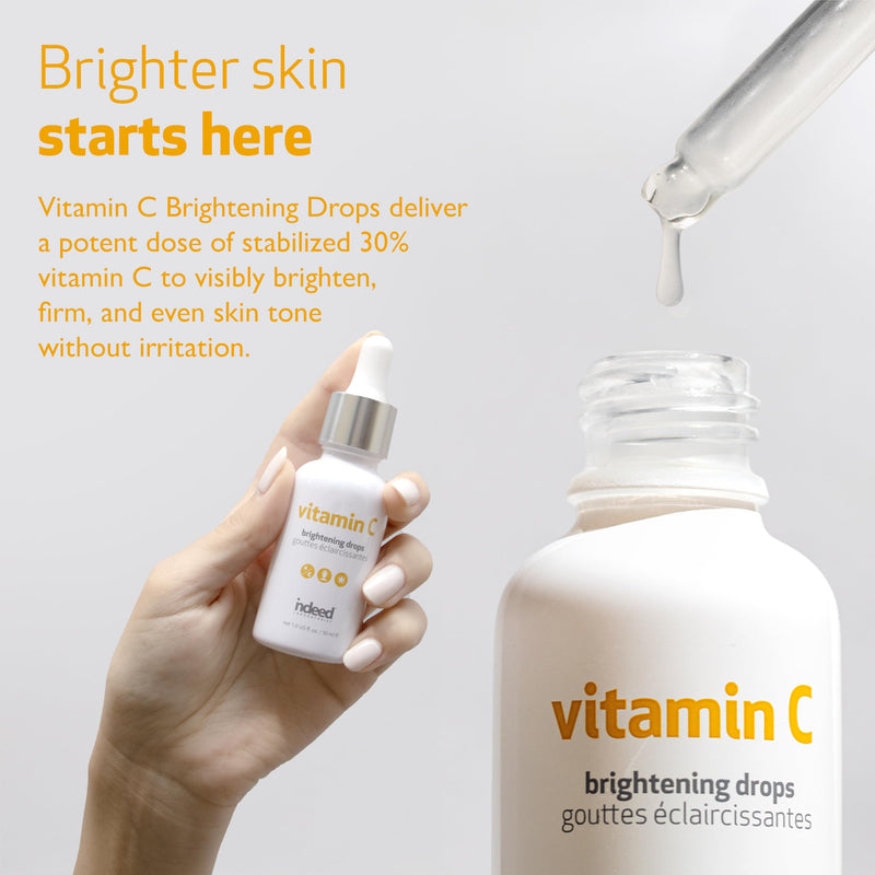 Indeed Labs Vitamin C Brightening Drops | Lightweight Vitamin C Facial Serum | Encapsulated Ascorbic Acid for 15x Absorption | with Moisturizing Tamarind Seed Extract & Biosaccharide Gum-1, (1 Fl Oz)