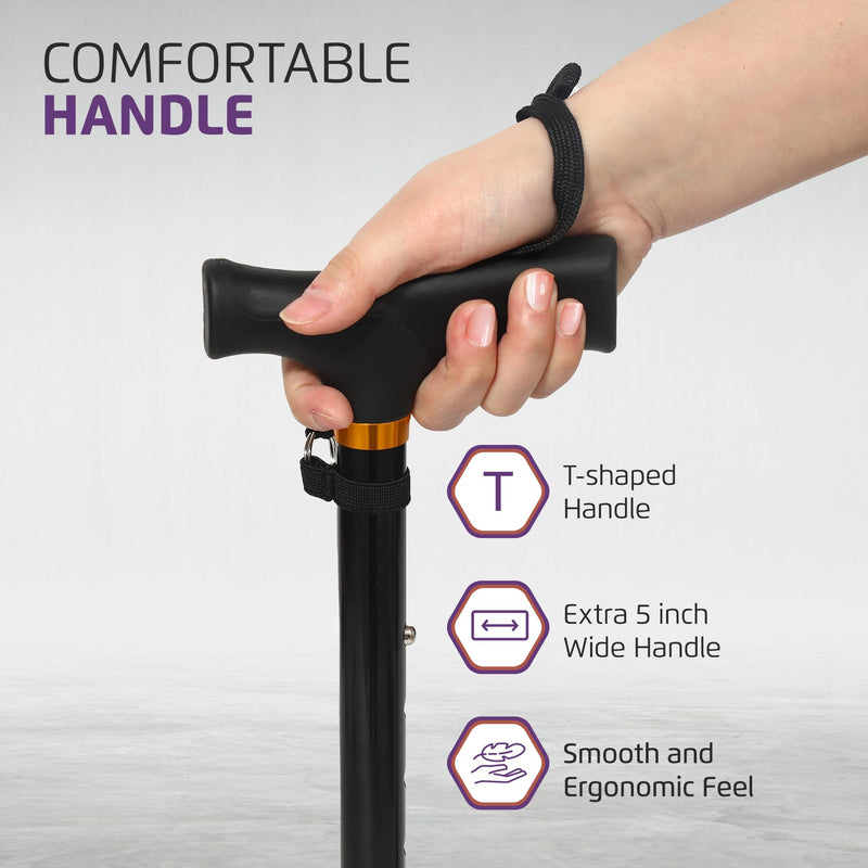 [Australia] - Allay Walking Cane for Men & Women - Foldable, Adjustable, Collapsible Walking Canes for Seniors Balance, Free Standing, Pivot Tip, Heavy Duty, with Travel Bag | Walking Sticks for Seniors & Adults Black 
