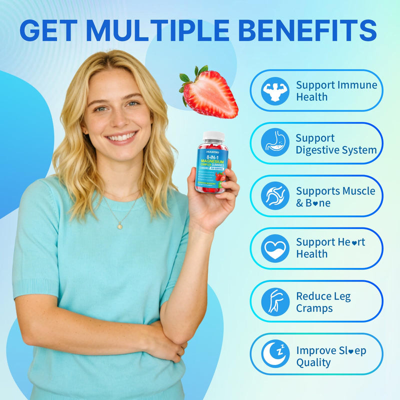Magnesium Complex Gummies for Women Men 8 in 1, Magnesium Glycinate, Citrate, Malate, Taurate, Supports Bones, Muscle, Nerve Health, Sugar-Free, Vegan Non-GMO, Strawberry Flavor, 120 Count 120 Count (Pack of 1)