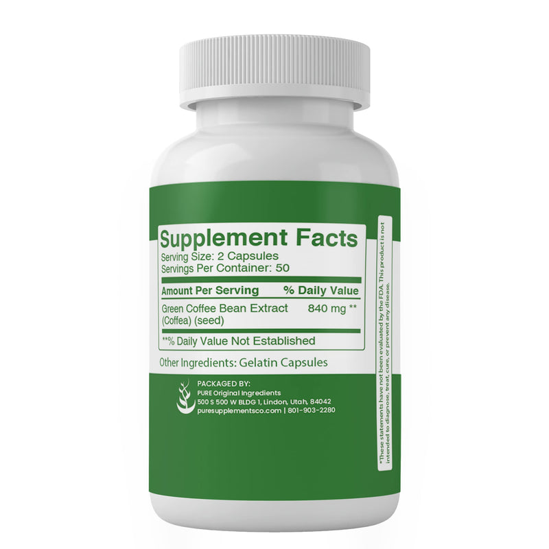[Australia] - PURE ORIGINAL INGREDIENTS Green Coffee Bean Extract, (100 Capsules) Always Pure, No Additives Or Fillers, Lab Verified 100 Count (Pack of 1) 