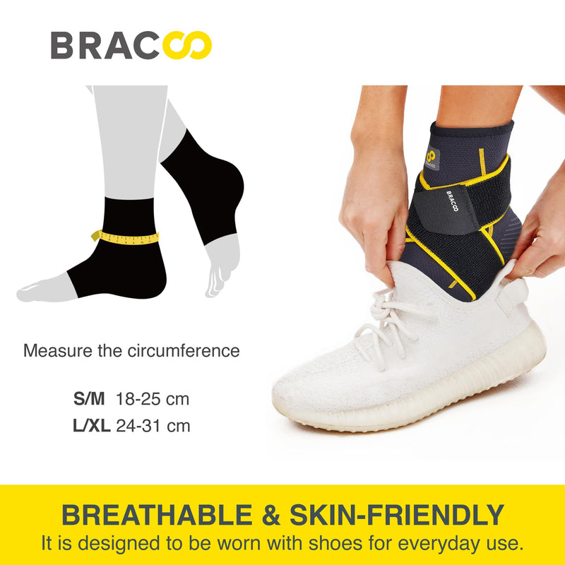 [Australia] - Bracoo FS60 Ankle Brace Pack of 2, Adjustable Ankle Bandage, Professional Ankle Brace for Plantar Fasciitis, Arthritis, ACL, Joint Pain, Heel Spurs, Black, S/M S/M 