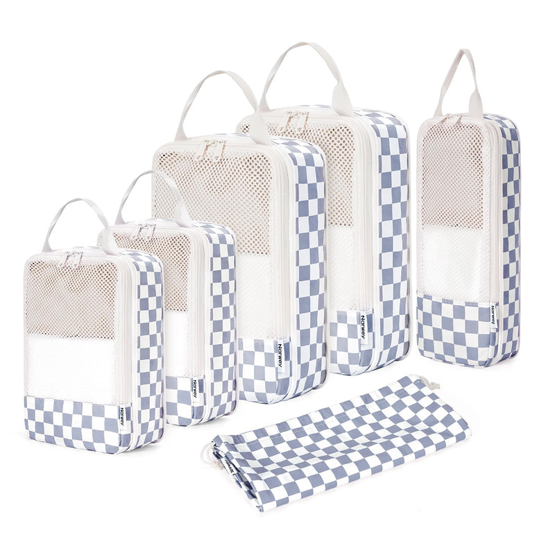 Narwey 6 Set Compression Packing Cubes with Clear Makeup Bag