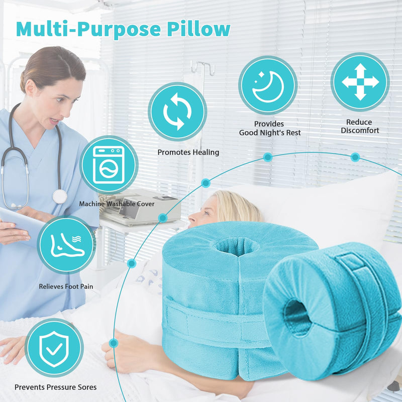 [Australia] - 2 PCS Foot Elevation Pillows, Soft and Zipper Removable Cover Ankle Heel Elevator Wedge, Foot Support Pillow for Pressure, Bed Sore Ulcer, Feet Leg Rest and Leg Rest Post Surgery (Blue) Blue 
