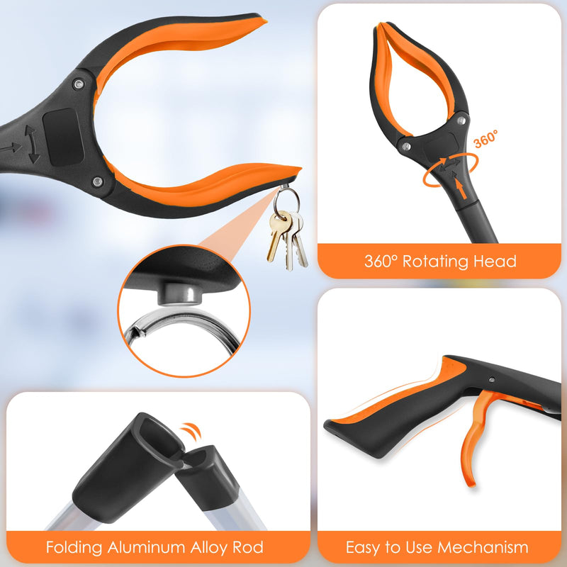 [Australia] - 32" Grabber Reacher Tool, 2-Pack Foldable Reacher Grabber Pickup Tool with 360° Anti-Slip Rotating Jaw & Magnet, Mobility Aid Reaching Assist Tool for Trash Pick Up, Lightweight Grabber Tool Orange - 2 Pack 