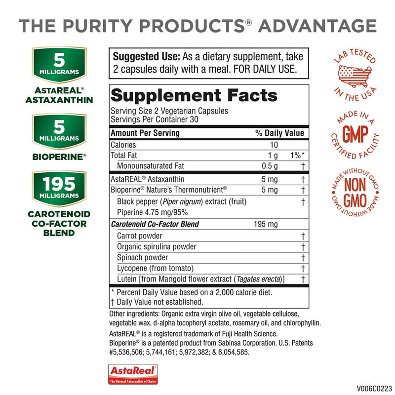 [Australia] - Purity Products AstaFX Plus - Astaxanthin Super Formula - 30 Day Supply from Supports Endurance - Promotes Healthy Skin - Supports Visual Health - Up to 6,000 Times More Powerful Than Vitamin C 