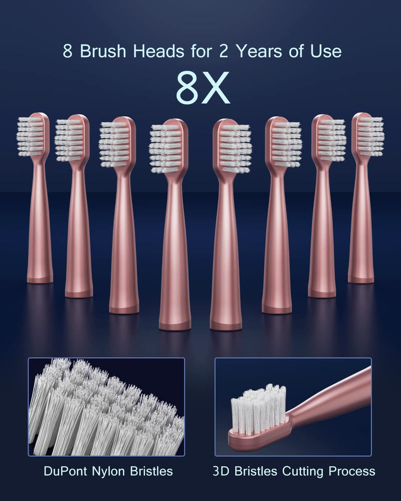 [Australia] - Sonic Electric Toothbrush for Adults, USB Rechargeable Sonic Toothbrush with 8 Brush Heads, Smart Timer, 5 Modes, 2-hour Fast Charge Last 30 Days, Pink 
