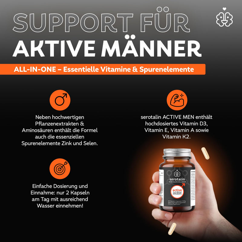 [Australia] - serotalin® ACTIVE MEN Maca capsules | +Shilajit +Tribulus Terrestris +Fenugreek +L-Citrulline +Vitamin E A K2 D3 high dose +Selenium +Zinc | 100% vegan & made in Germany | for 1 month 