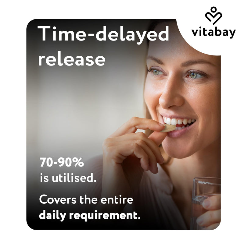 Vitabay Vitamin C 1000mg - 180 Vegan Slow Release Vitamin C Tablets - Buffered VIT with Citrus Bioflavonoids (50mg) - Natural from Plant Fermentation with Acacia Fibers - Laboratory Tested 256 g (Pack of 1)