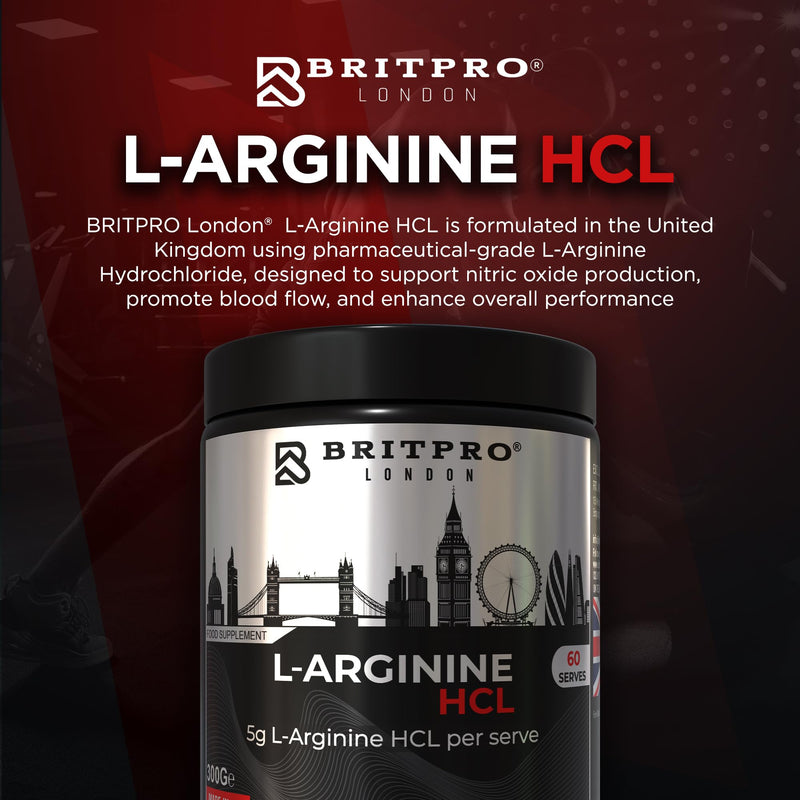 L-Arginine HCL, 300g - High Purity Powder - Supports Nitric Oxide Production & Blood Flow - Pre Workout Performance & Muscle Pumps - Circulation Support - Made in the UK