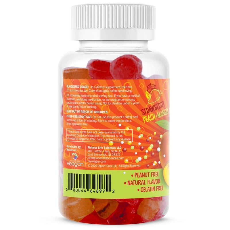 Dippin' Dots Vitamin D3 (Vitamin D) Gummies, 2000 IU (60 Count) | Natural Strawberry, Peach & Mango vitamin D gummies with 2000 IU D3 to help support bone & immune health; vegan, gluten free. 1 Count (Pack of 1)