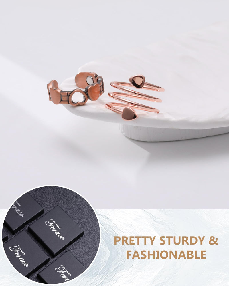 [Australia] - Feraco 2PCS Copper Rings for Women,99.99% Pure Copper Magnetic Thumb Ring with Magnet,Lymphatic Jewelry Gifts for Womens W-copper 