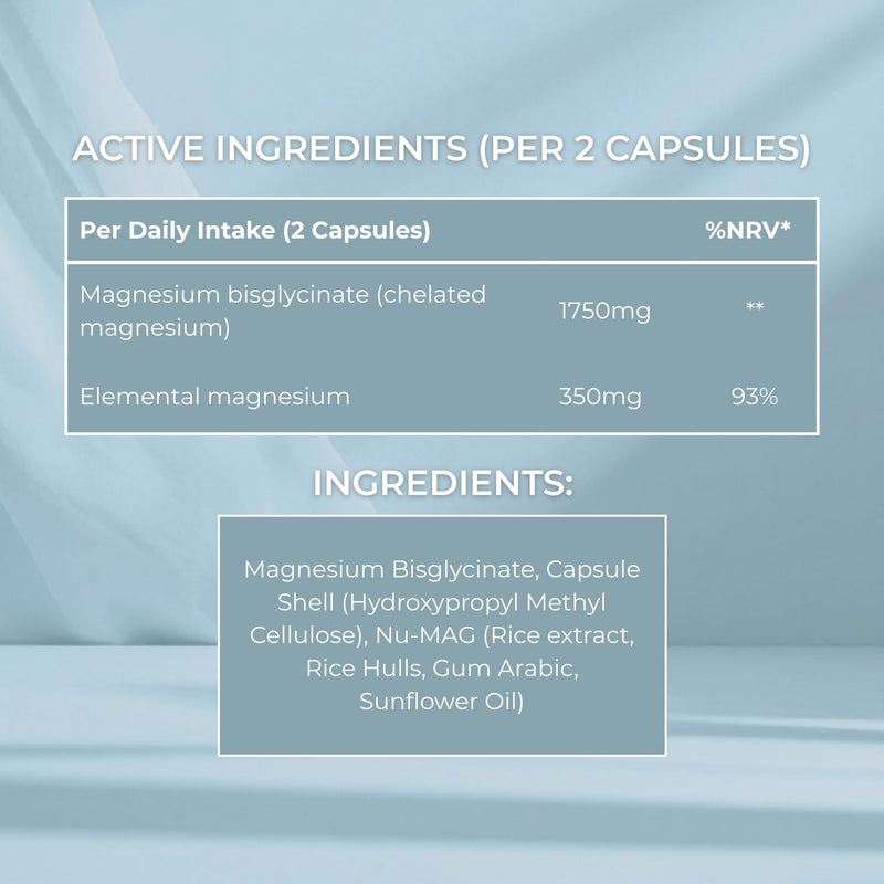 Magnesium Glycinate Capsules, 1750mg | 60 Capsules | Serava | Magnesium Supplements | High Strength Vegan Supplement for Sleep & Muscle Recovery