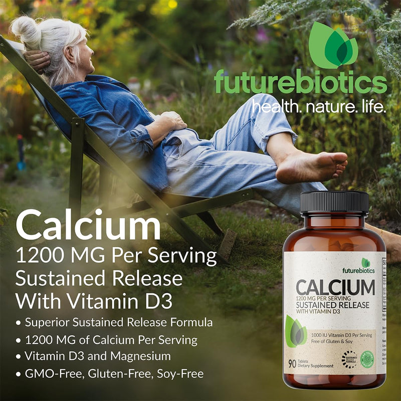 [Australia] - Futurebiotics Calcium 1200 MG Per Serving Sustained Release with Vitamin D3 1000 IU Per Serving Non-GMO, 90 Vegetarian Tablets 90 Count (Pack of 1) 