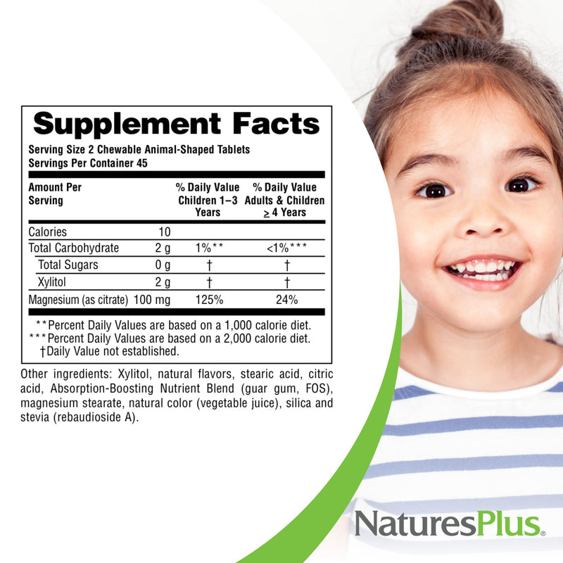 NaturesPlus Animal Parade MagKidz, Natural Cherry Flavor - 90 Animal-Shaped, Chewable Tablets - Pack of 3 - Bone & Muscle Health Support - Non-GMO, Vegan, Gluten Free, Sugar Free - 135 Total Servings 90 Count (Pack of 3)