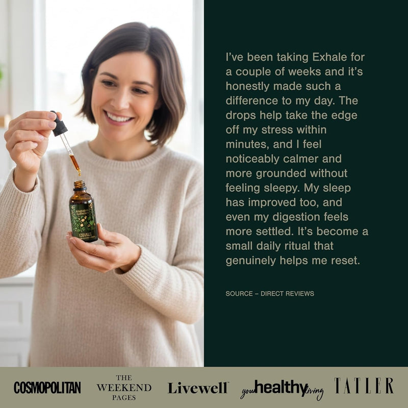 Exhale – Premium Calming Drops | Botanical Glycerite with Chamomile, Rose Petals, Lavender & Reishi Dual Extract | Alcohol-Free | 50ml, 25 Servings | UK-Made, Vegan