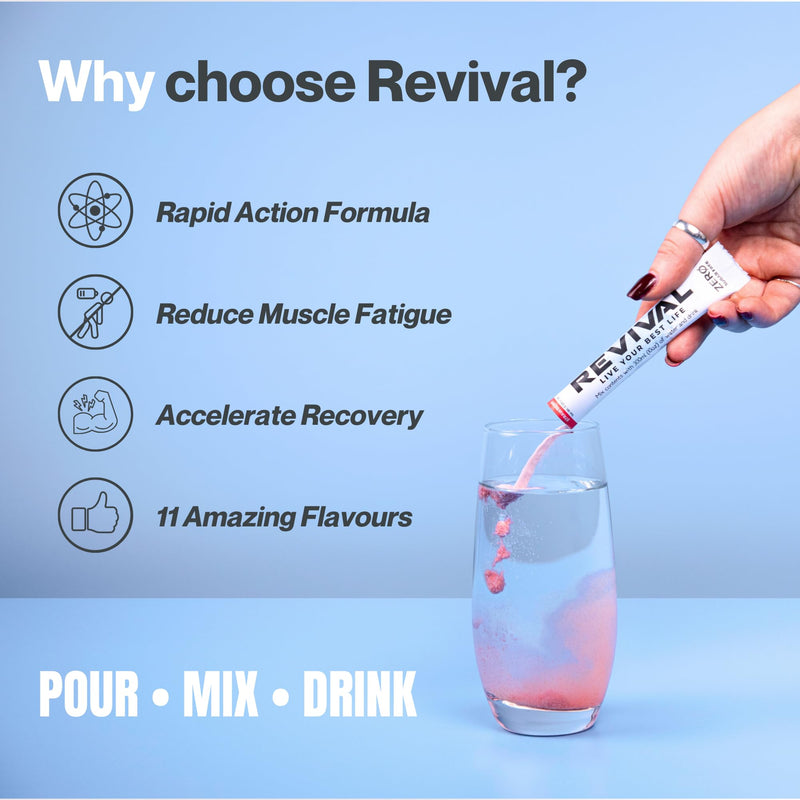 Revival Zero Rehydration Electrolytes Powder - Sugar Free Hydration Sachet Drink with Vitamins C, B1, B3, B5, B12-28 Pack Assorted Flavours 28 Servings (Pack of 1)