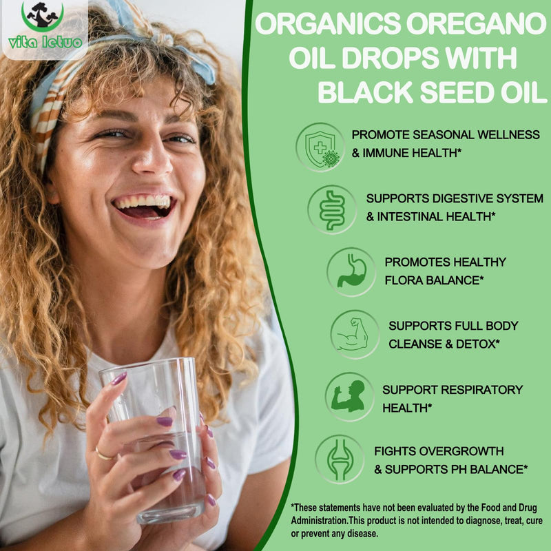 [Australia] - Organic Oil of Oregano with Black Seed Oil, Oregano Oil Liquid Drops w/Garlic Olive Leaf Elderberry for Immune,Digestive Support & Antioxidant,Seasonal Support Supplement for Women Men 