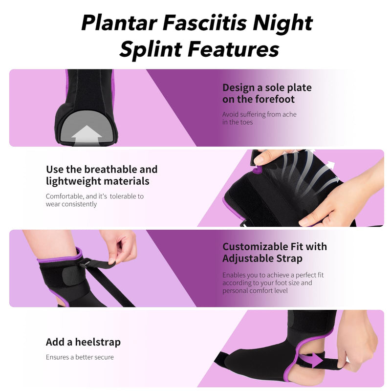Plantar Fasciitis Night Splint Sock with Massage Ball for Tension Relief, Alleviate Pain from Plantar Fasciitis, Arch Pain, Heel Spur, Foot-drop and Achilles Tendonitis, Soft and Comfortable Foot Brace for Men and Women, Medium-Purple