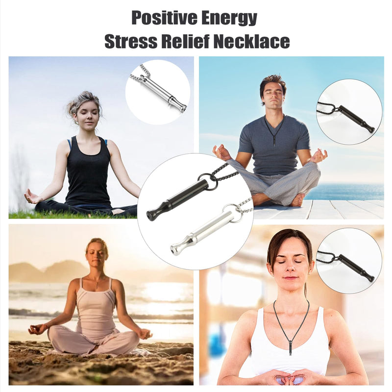 [Australia] - Smoking cessation aid, stainless steel quit smoking necklace, original smoking cessation breathing necklace, anti-smoking breathing chain, stress-relieving against anxiety breathing necklace (black + silver) 