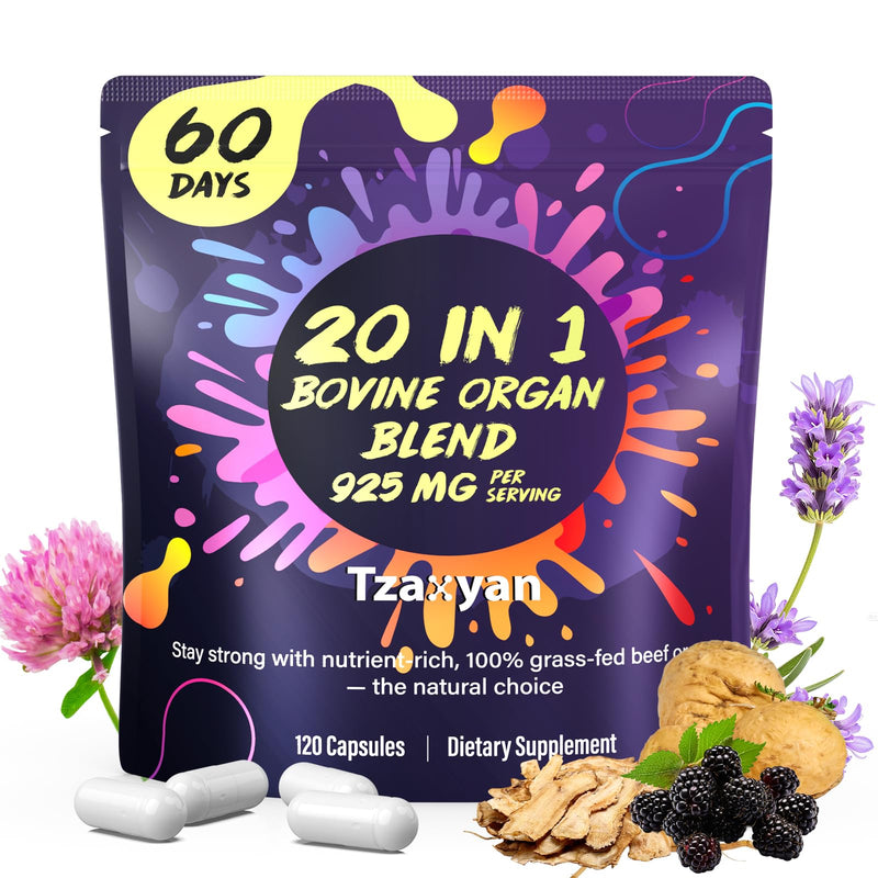 [Australia] - 20-In-1 Beef Organ Supplement for Women, 925MG Grass Fed Beef Liver, Uterus, Ovary & 3 more with Maca, DIM, Black Cohosh, Vitamin & Mineral, Bovine organ Capsules for Hormone Balance, Energy, 60 Days 120 Count (Pack of 1) 