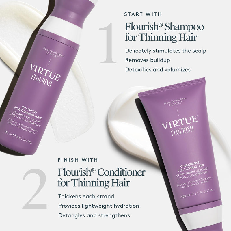 VIRTUE Flourish Sulfate Free Shampoo for Thinning Hair, Volumizing Hair Growth Product, Detoxifies and Repairs, Color Safe 8 Fl Oz (Pack of 1)