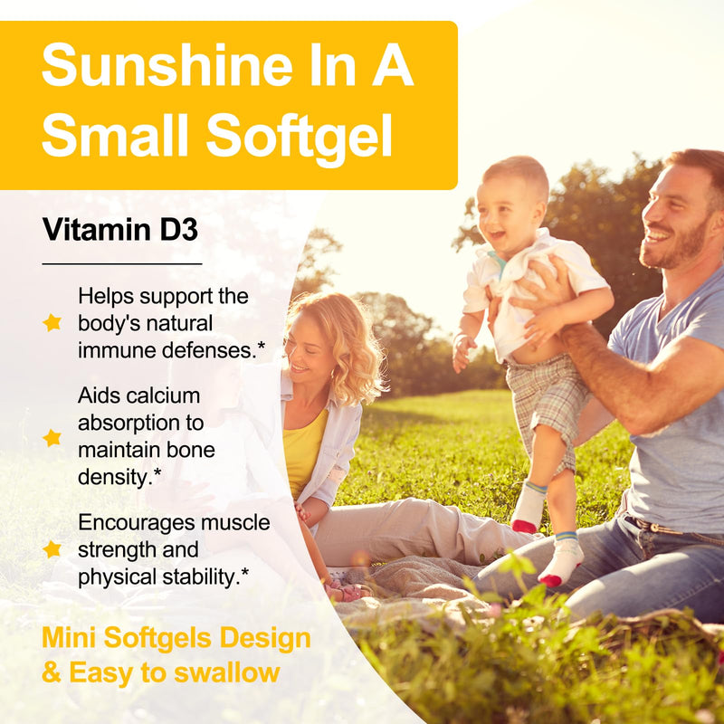JulyDeer Vitamin D3 2000 IU (50 mcg) 360 Softgels | Supports Immune, Calcium Absorption & Bone Strength | Essential for Healthy Bones, No-Gluten, VD Daily Supplements Health 360 Count (Pack of 2)
