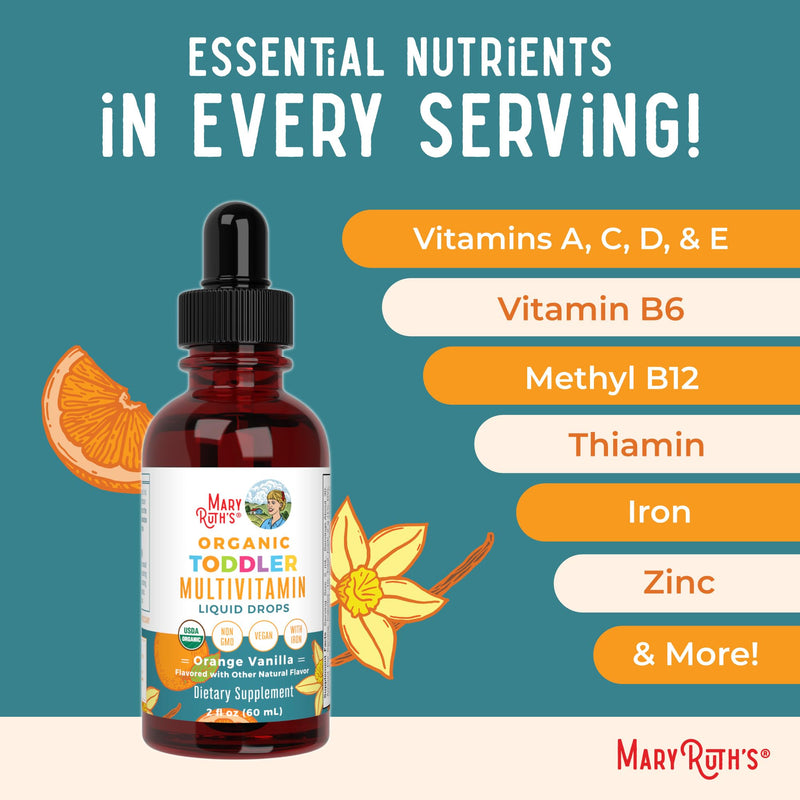 MARYRUTH'S Organic Toddler Multivitamin Drops with Iron,Vegan,30 Servings | Vegan, 30 Servings Toddler Multi + Iron
