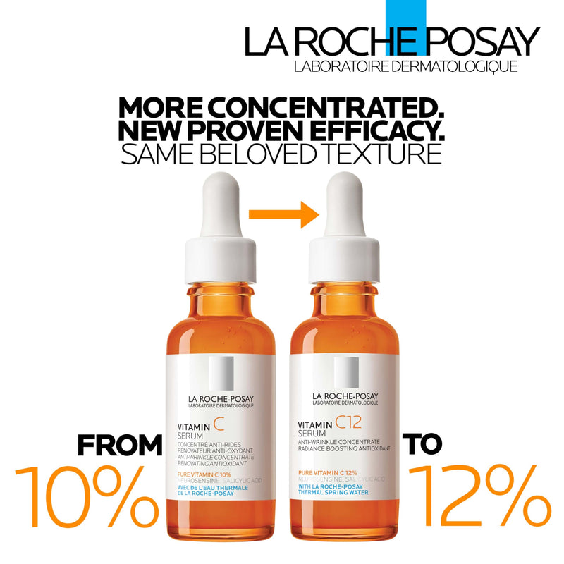 La Roche-Posay Pure 12% Vitamin C Serum for Face with Hyaluronic Acid & Salicylic Acid, Hydrating Face Serum, Boost Radiance & Reduce Wrinkles, 2 Formulas for Normal or Oily Skin Control 1.01 Fl Oz (Pack of 1)