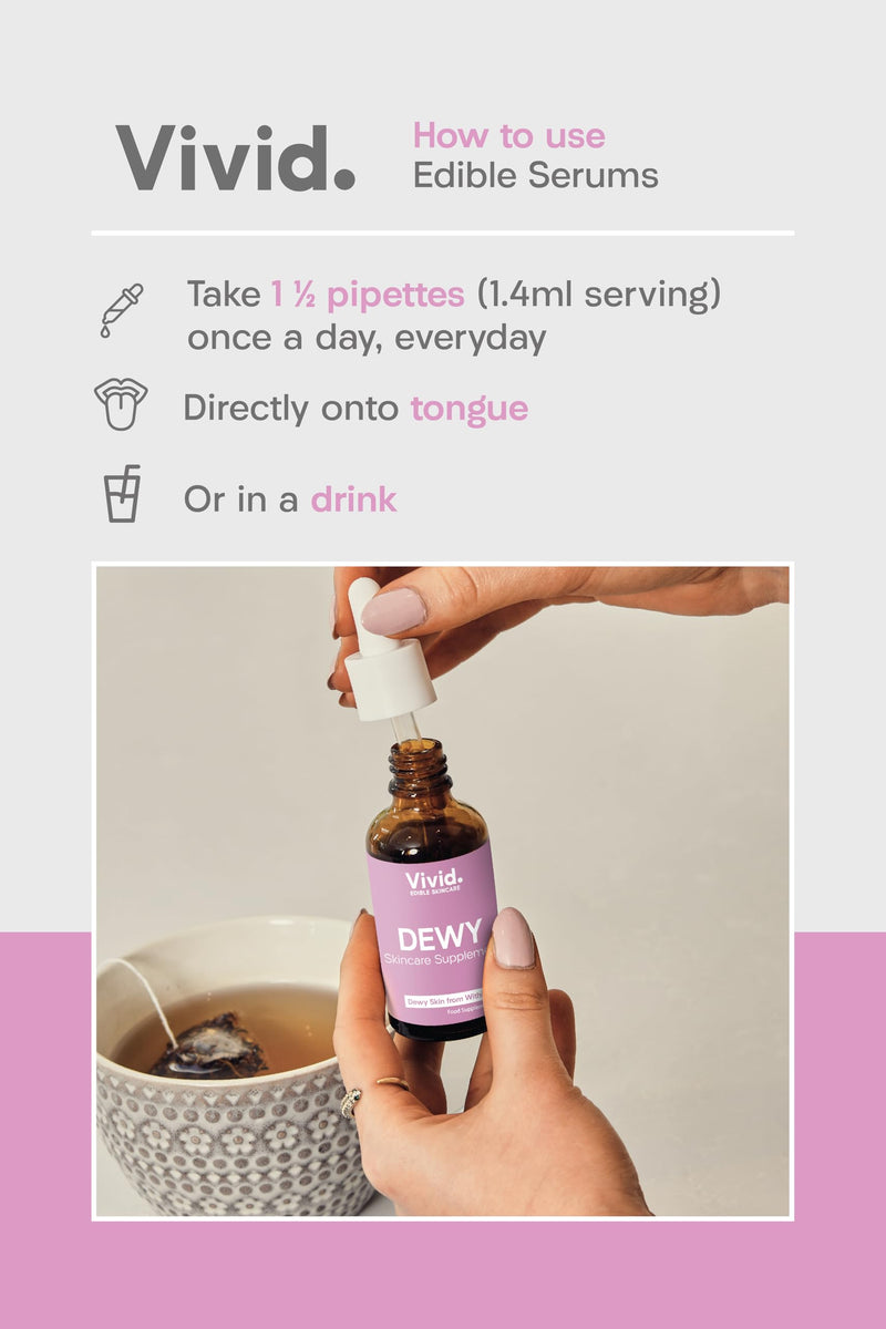 Vivid Dewy Edible Skin Supplement - for Dry Skin - Collagen, Aloe Vera, Vitamin C - 30 day serving