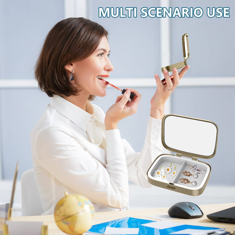 Pill Case Pill Box with Mirror Retro 2 Compartment Small Pill Case for Purse or Pocket Bronze Rectangular Pill Box or Vitamins, Fish Oil, Supplements, Pill Containe Travel Gifts（White Marble） 1 piece F-22-white Marble