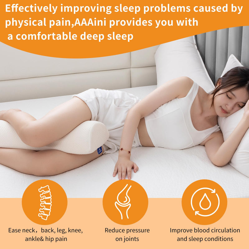[Australia] - Half Moon Bolster Knee Pillow, Back Pain Relief Memory Foam Leg Pillow, Semi Roll Round Lumbar Leg Wedge for Side Sleepers - Reducing Head Neck Spine Hip Pressure - M White 18.5" x 8" x 4.5" 
